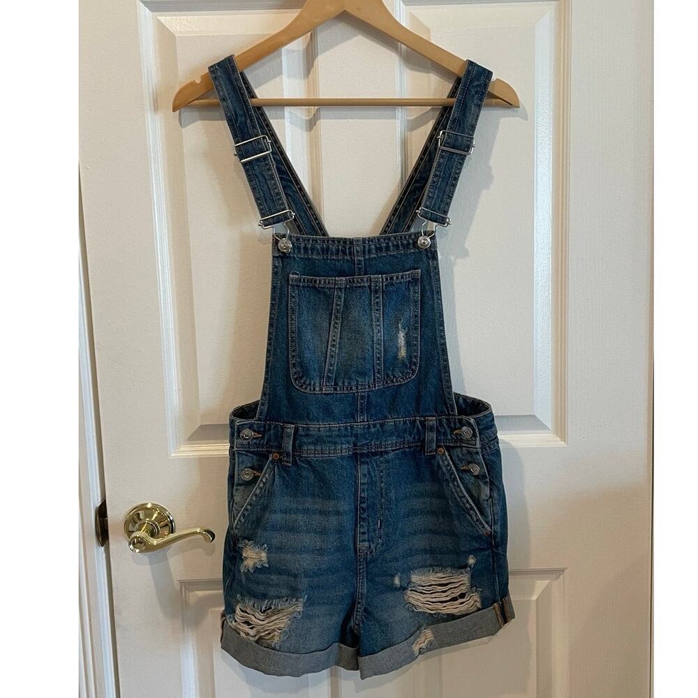 NWT H&M Divided Distressed Cotton Denim Short Overalls Size 4